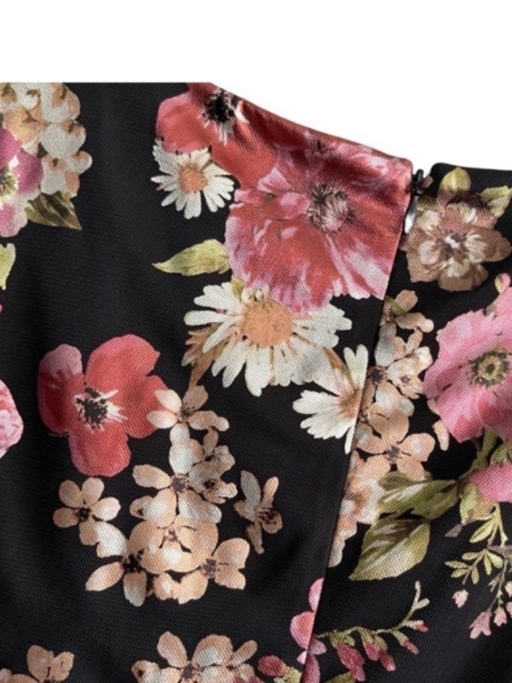 NEW Adrianna Papell Flutter Sleeve Cocktail Dress Foil Florals Black Size 14P - Picture 11 of 15